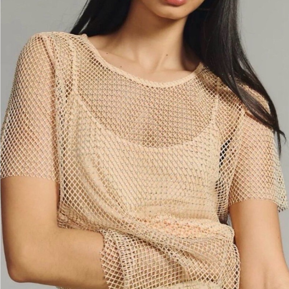 NWT Anthropologie Sunday in Brooklyn Nude Glitter Top and detachable tank - S